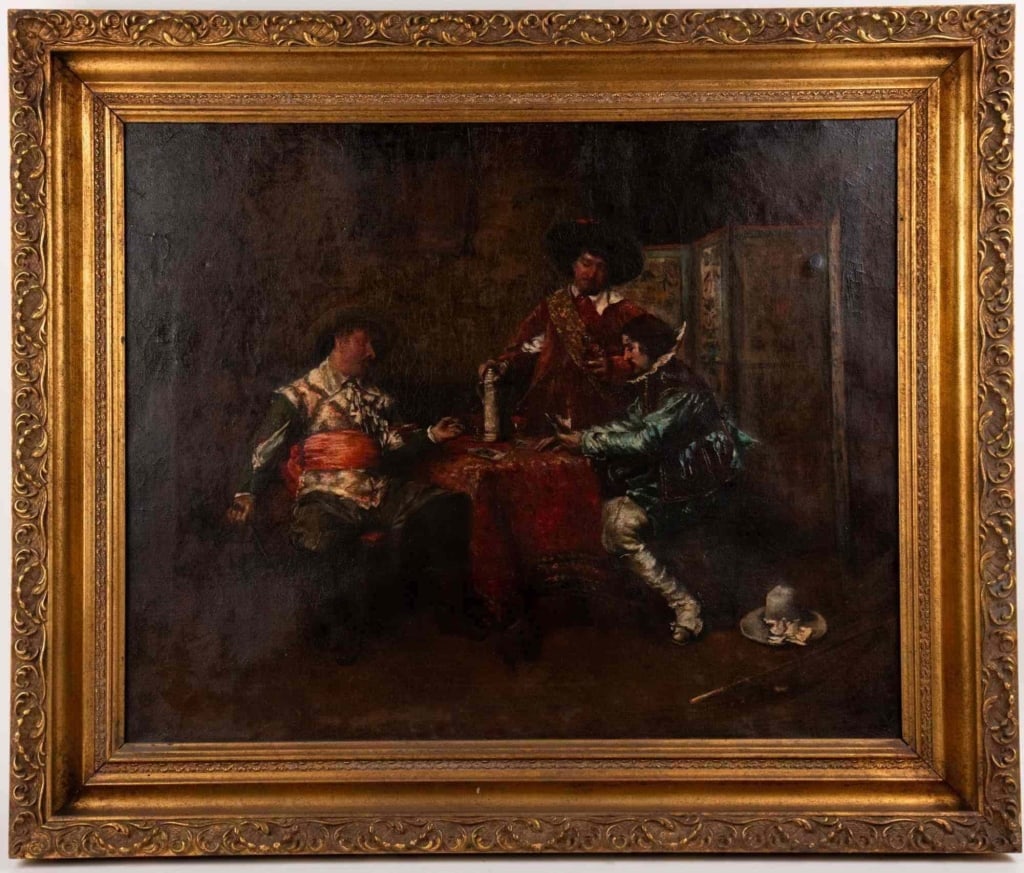 CONTINENTAL SCHOOL THREE CAVALIERS, OIL ON BOARD (1 of 7)