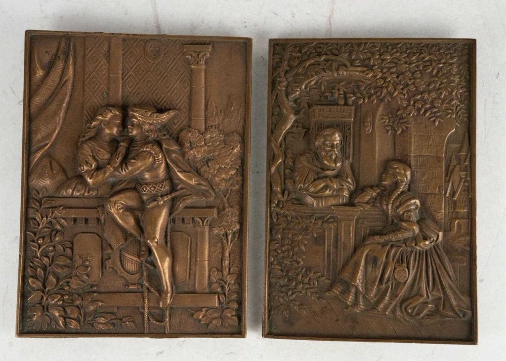 PAIR OF BRONZE FIGURAL PLAQUES AFTER SHAKESPEARE (1 of 4)