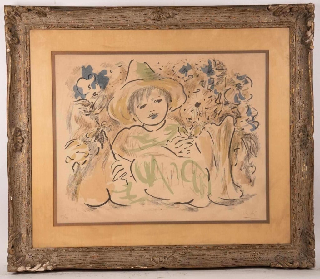 VERTES, 'BOY WITH FLOWERS', LITHOGRAPH: Vertes, 'boy with flowers', lithograph. Note: Each lot in this auction was stored in an active industrial warehouse. Accordingly, lots may exhibit dust and/or surface residue and may benefit from clea