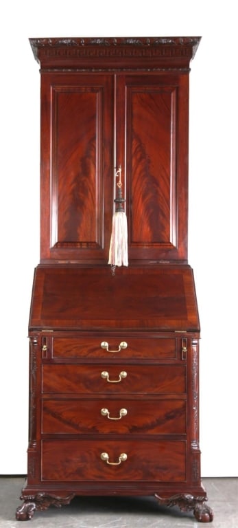 CHIPPENDALE MAHOGANY SECRETARY BOOKCASE (1 of 9)