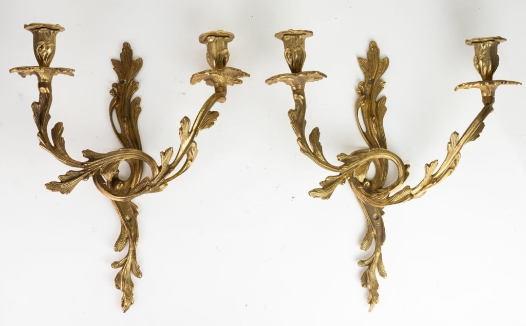 FRENCH BAROQUE STYLE BRASS TWO ARM WALL SCONCE (1 of 6)