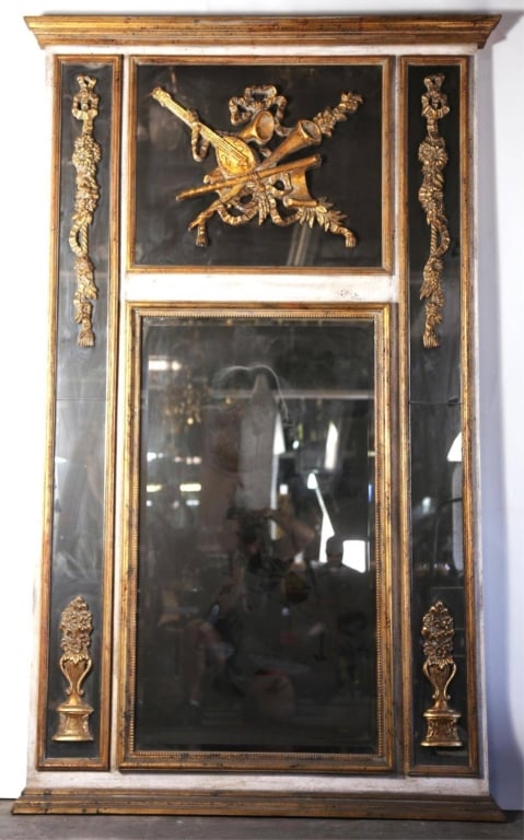 FRENCH PARCEL GILT & PAINT DECORATED TRUMEAU (1 of 5)