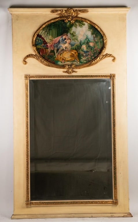FRENCH PAINT DECORATED GILT TRUMEAU MIRROR (1 of 5)