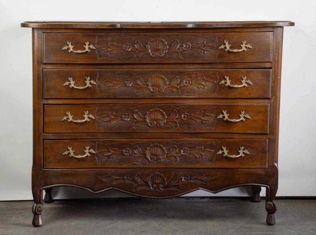 FRENCH CARVED ANTIQUE WALNUT COMMODE (1 of 5)
