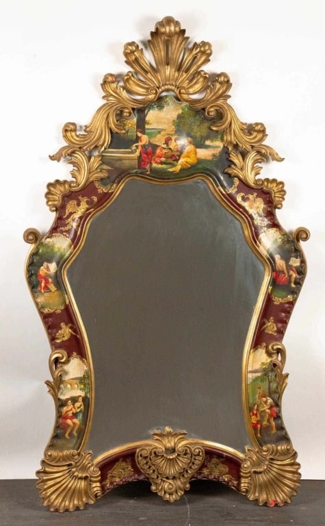 HAND CARVED & HAND PAINTED GILT WOOD MIRROR (1 of 6)