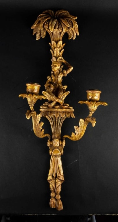 CHELSEA HOUSE STYLE TWO-LIGHT CARVED WALL SCONCE (1 of 5)