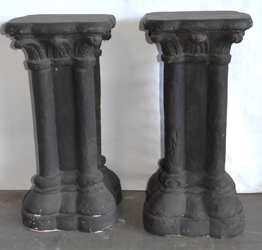 ITALIAN ANTIQUE QUATREFOIL PLASTER PEDESTALS: Italian antique quatrefoil plaster pedestals. Note: Each lot in this auction was stored in an active industrial warehouse. Accordingly, lots may exhibit dust and/or surface residue and may benefit fro