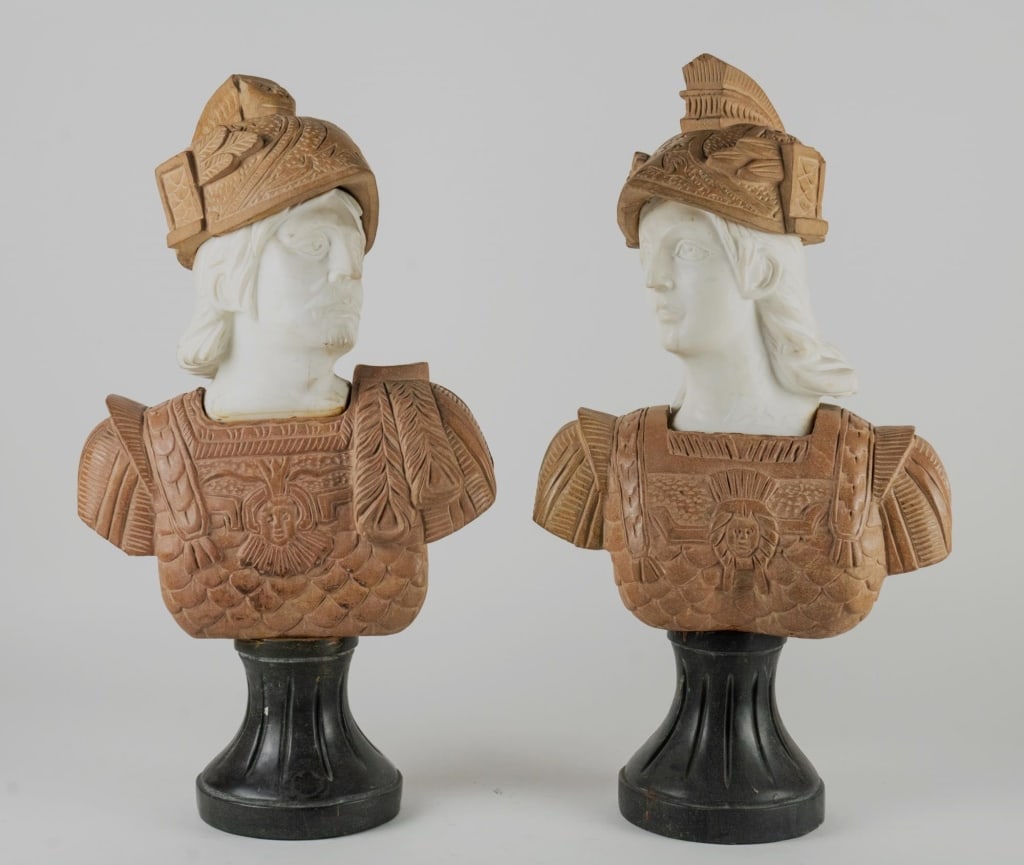 EUROPEAN TWO FINE MIXED MARBLE BUSTS (1 of 7)
