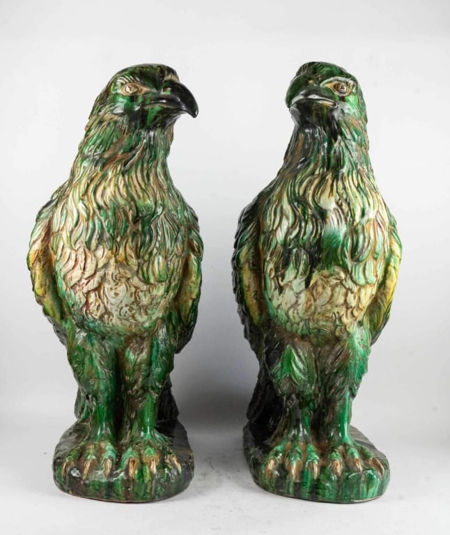 ITALIAN PAIR MONUMENTAL ITALIAN MAJOLICA EAGLES (1 of 7)