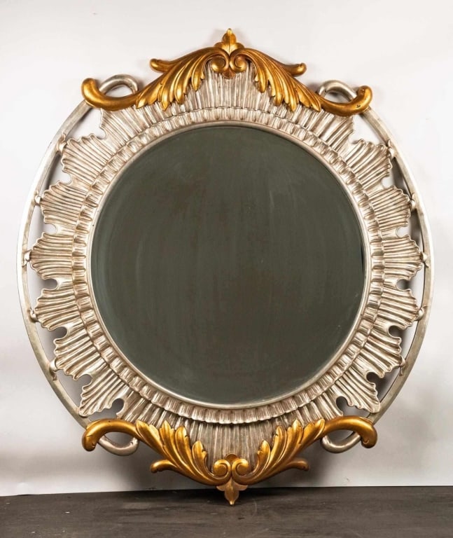 ITALIAN LARGE ROUND SILVER AND GILT WALL MIRROR (1 of 3)
