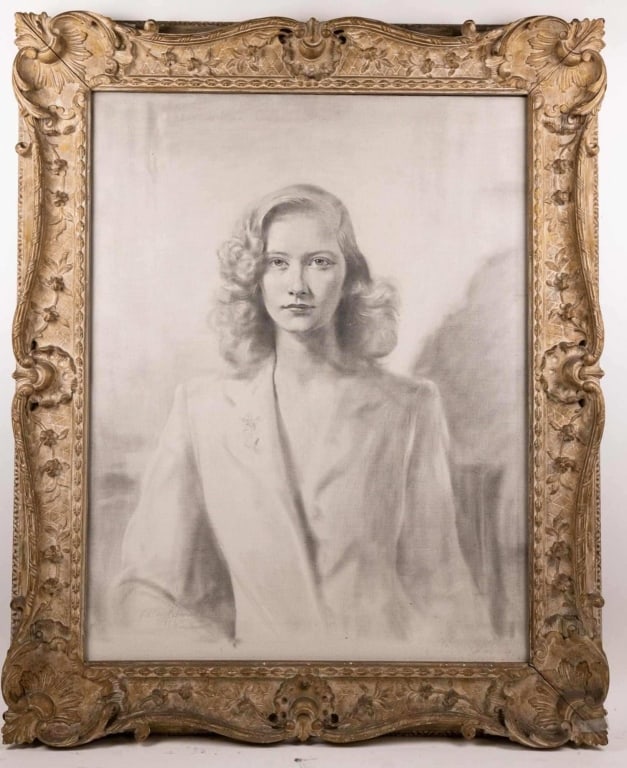 G. BROCKHURST, PORTRAIT OF A LADY, GRAPHITE ON CANVAS (1 of 6)