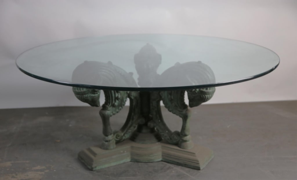 ITALIAN BRONZE RAM BASE GLASS TOP COFFEE TABLE (1 of 4)