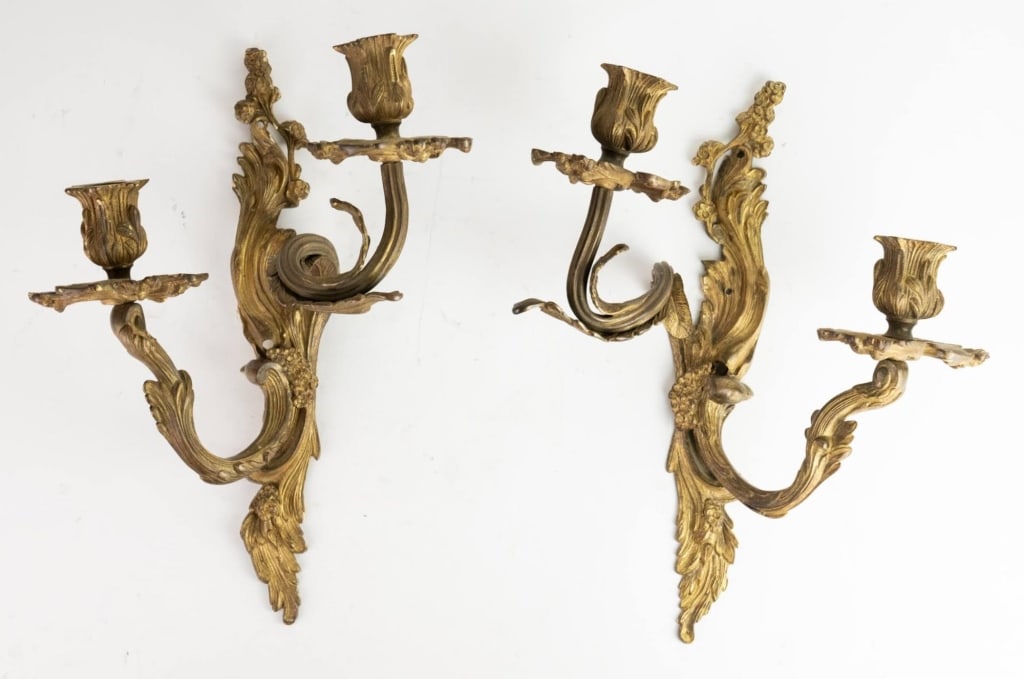 FRENCH ART NOUVEAU STYLE 2 ARM WALL SCONCES (1 of 5)