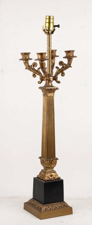 FRENCH EMPIRE FOUR ARM GILT CANDLESTICK LAMP (1 of 5)