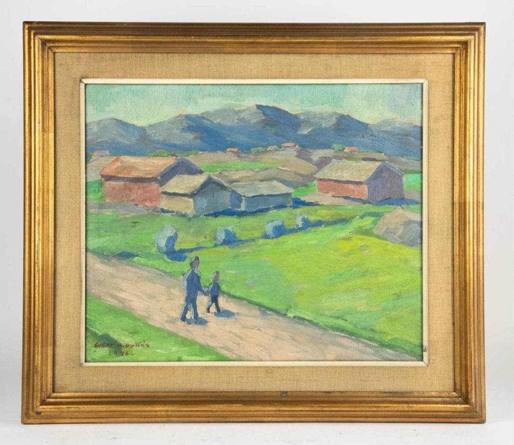 H. DUREN, EUROPEAN MOUNTAIN LANDSCAPE, 1946: H. Duren, European mountain landscape, 1946signed to ll. Framed. Note: Each lot in this auction was stored in an active industrial warehouse. Accordingly, lots may exhibit dust and/or surface residue 