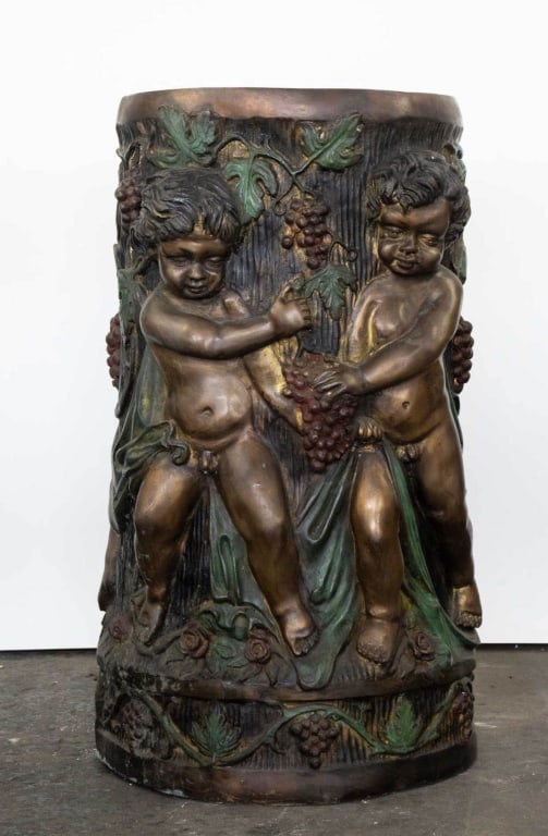 POLYCHROME BRONZE PEDESTAL OF PUTTI (1 of 4)