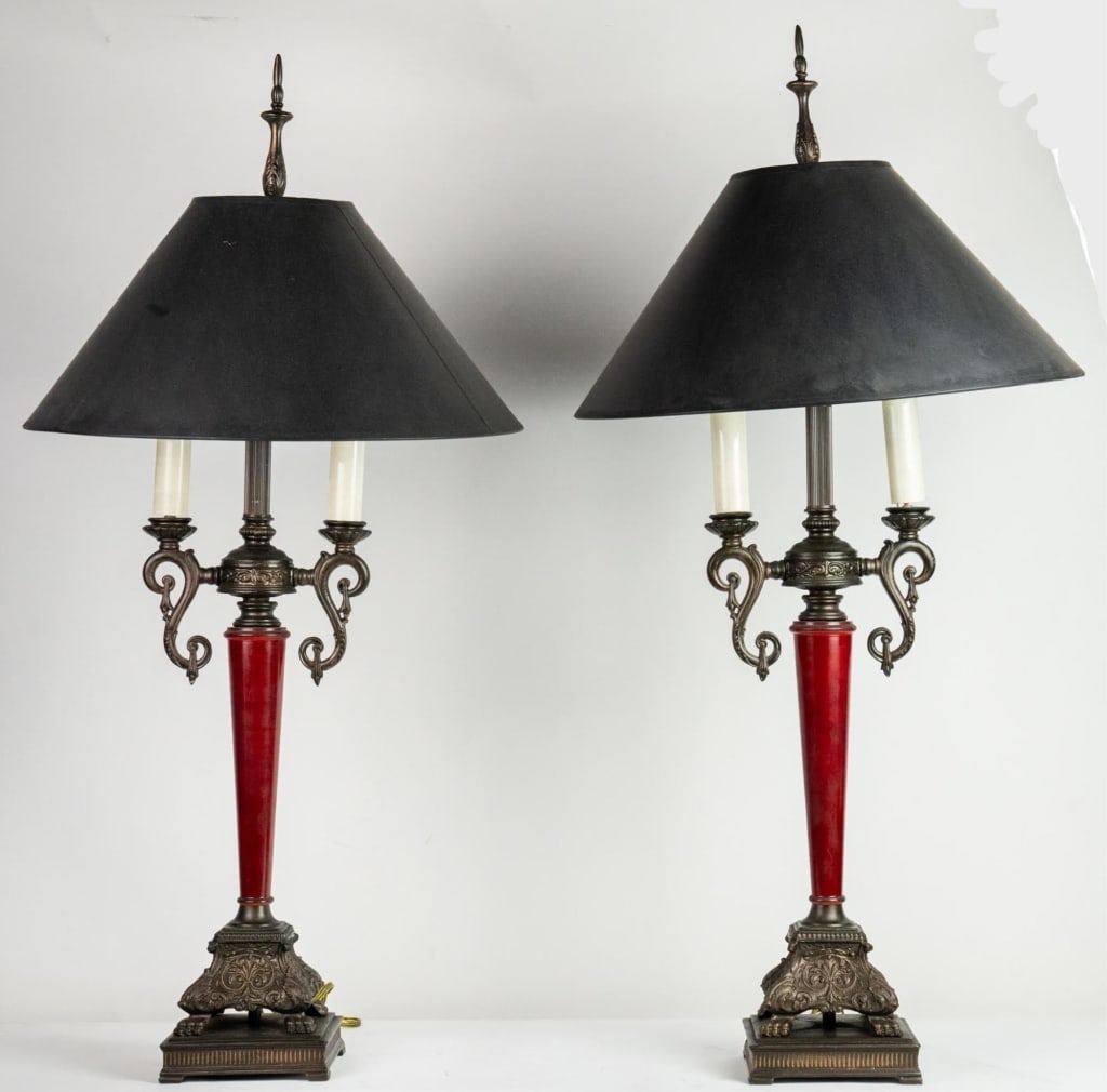 ITALIAN TWO ARM CANDELABRA LAMPS WITH RED BASE (1 of 6)