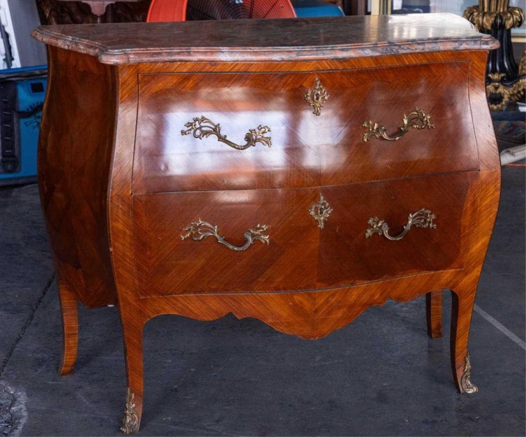 FRENCH ROUGE MARBLE TOP BOMBE COMMODE (1 of 5)