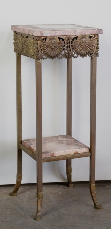 FRENCH BRASS & MARBLE TWO-TIER STAND (1 of 4)