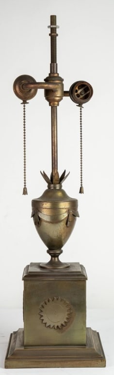 FRENCH ART DECO STYLE TWO LIGHT BRASS TABLE LAMP (1 of 4)