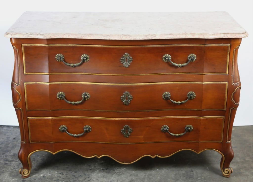 JOHN WIDDICOMB BOMBE MARBLE TOP COMMODE (1 of 7)