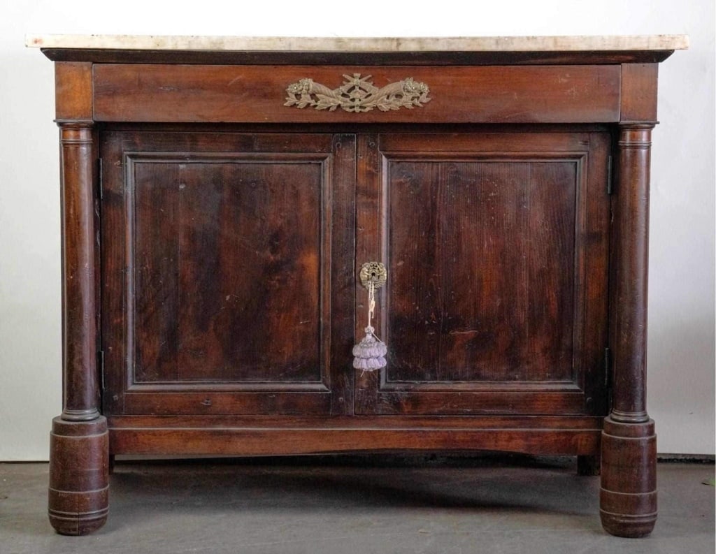 FRENCH MAHOGANY ANTIQUE MARBLE TOP COMMODE (1 of 7)