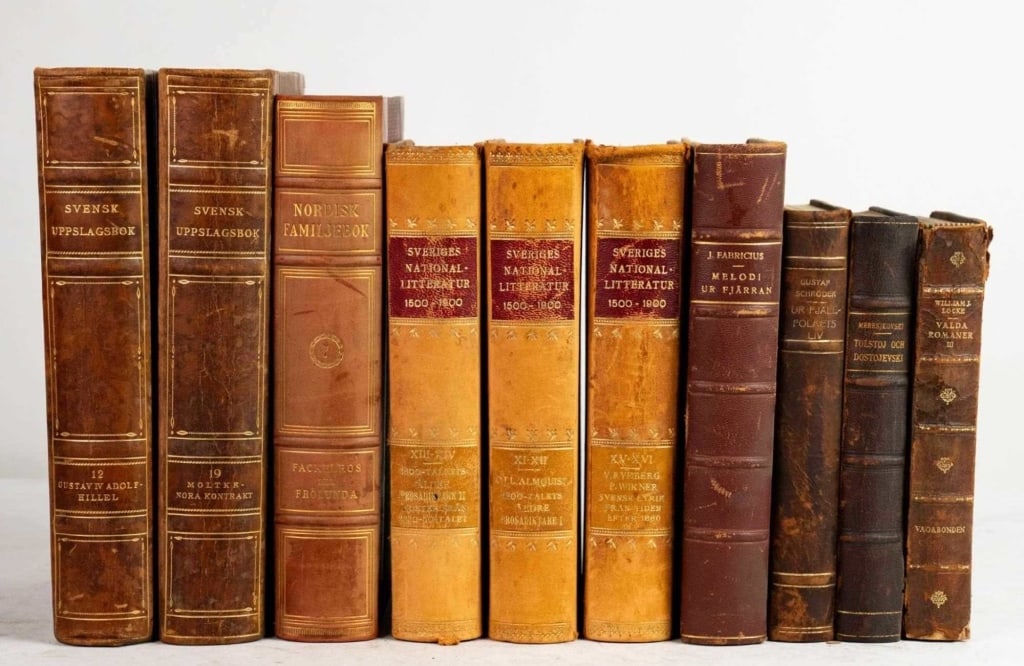 DANISH ANTIQUE LEATHERBOUND BOOK GROUPING OF TEN (1 of 10)