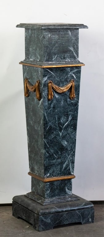 FRENCH FAUX MARBLE PARCEL-GILT COLUMN: French faux marble parcel-Gilt column. Note: Each lot in this auction was stored in an active industrial warehouse. Accordingly, lots may exhibit dust and/or surface residue and may benefit from clean