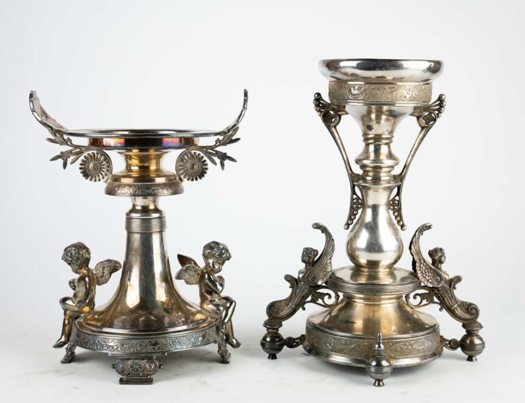 VICTORIAN SILVERPLATE TAZZA AND TROPHY GROUPING (1 of 8)
