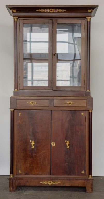 FRENCH EMPIRE MAHOGANY VITRINE CABINET (1 of 7)