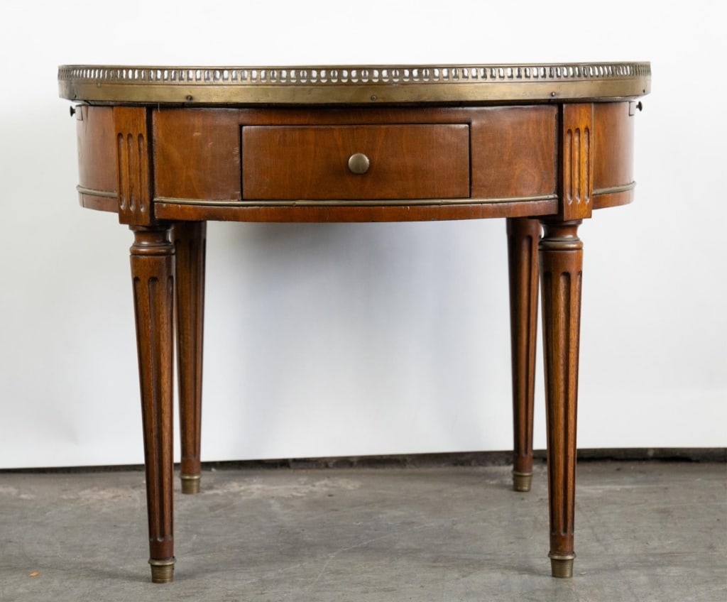 FRENCH MARBLE TOP & BRASS GALLERY SIDE TABLE (1 of 6)