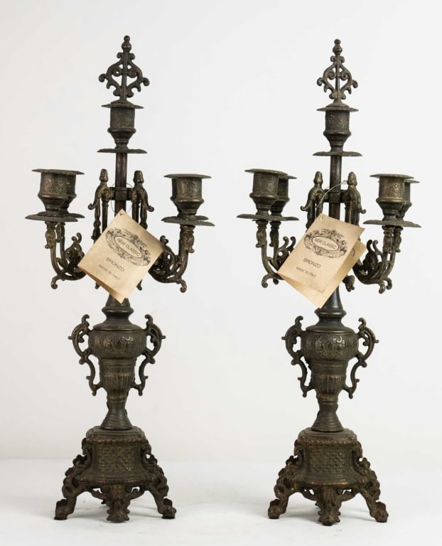 ITALIAN PAIR OF BRONZE FOUR LIGHT CANDELABRA (1 of 6)