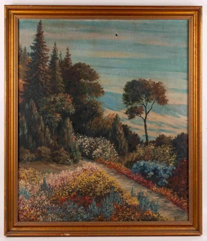 RITTER, LANDSCAPE, OIL ON CANVAS: Oil on canvas. Signed to lr. Framed. Damage to canvas. Note: Each lot in this auction was stored in an active industrial warehouse. Accordingly, lots may exhibit dust and/or surface residue and may be
