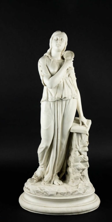 EUROPEAN PARIAN FIGURAL SCULPTURE: European parian figural sculpture. Note: Each lot in this auction was stored in an active industrial warehouse. Accordingly, lots may exhibit dust and/or surface residue and may benefit from cleaning.