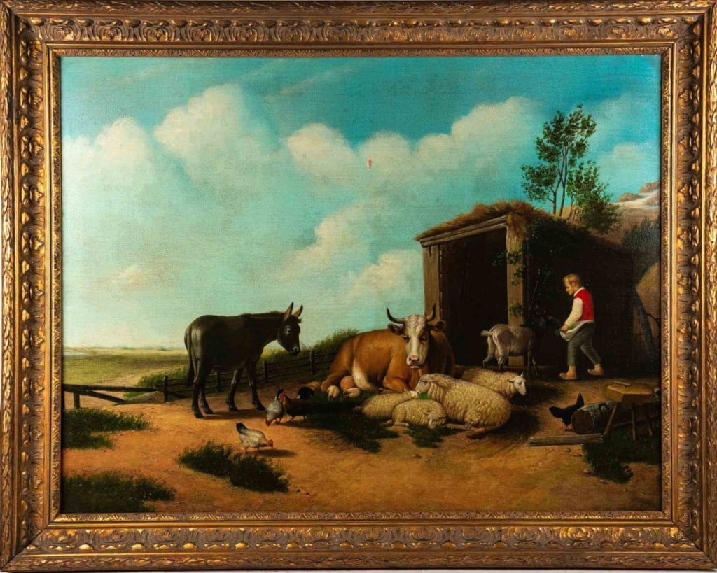PASTORAL SCENE, OIL ON CANVAS: Oil on canvas. Signed to ll. Framed. Note: Each lot in this auction was stored in an active industrial warehouse. Accordingly, lots may exhibit dust and/or surface residue and may benefit from cleanin