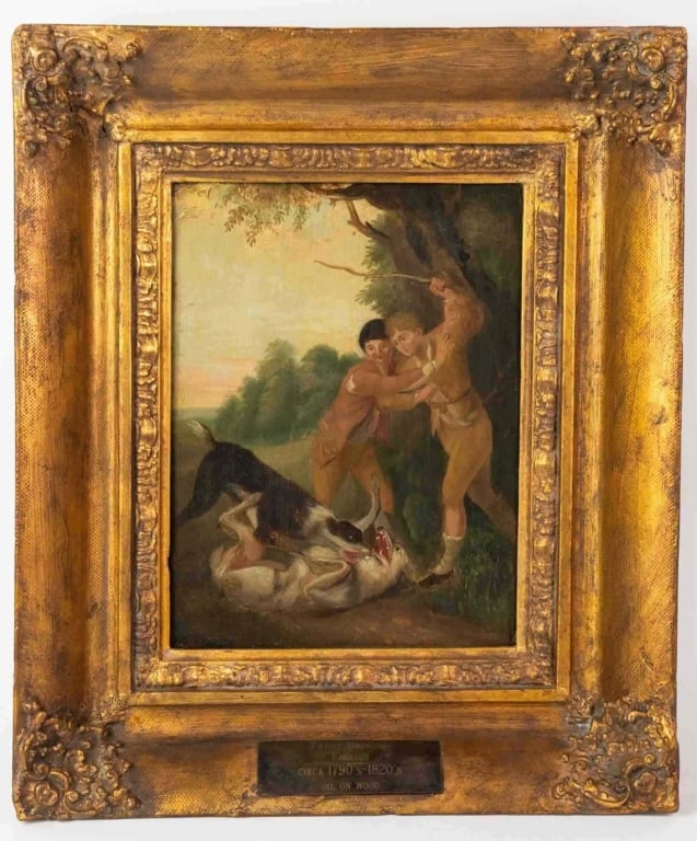 ANTIQUE ENGLISH DOG FIGHT SCENE PAINTING (1 of 7)