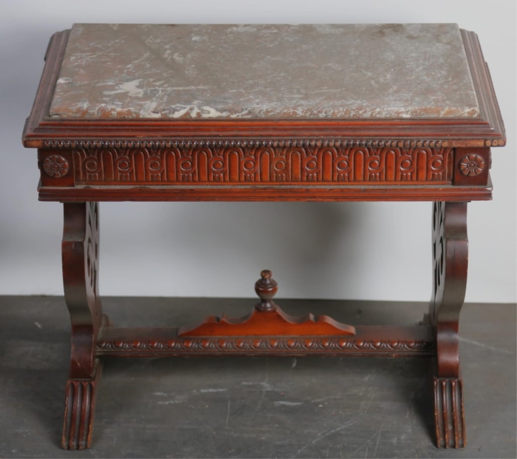 ENGLISH ANTIQUE MARBLE INSET MAHOGANY SIDE TABLE (1 of 6)