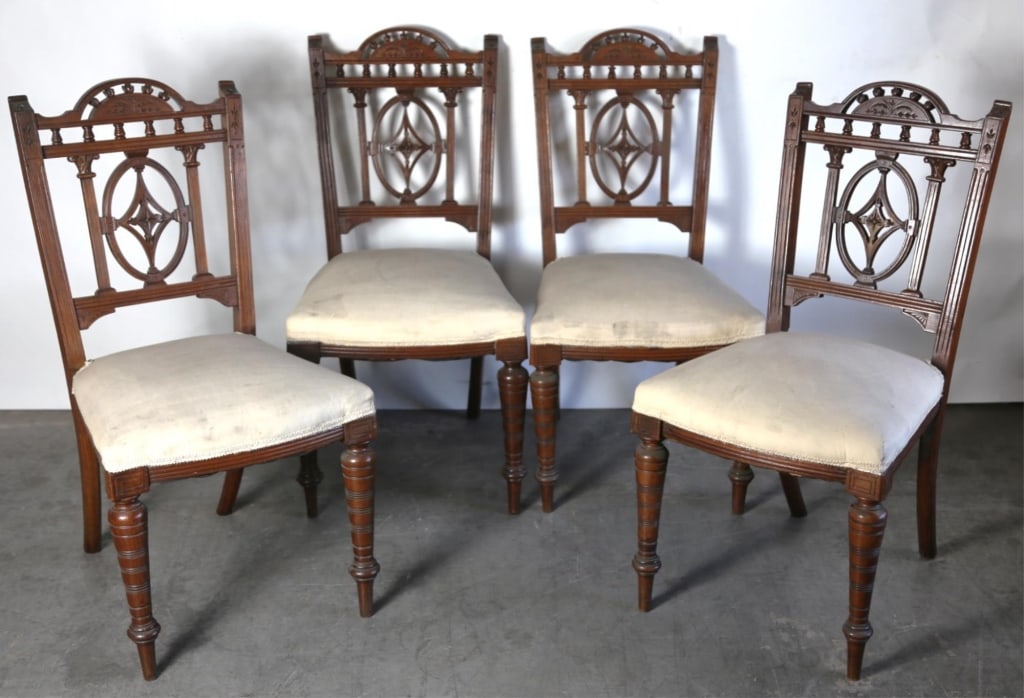 FRENCH ANTIQUE WALNUT SIDE CHAIR SET OF FOUR (1 of 5)