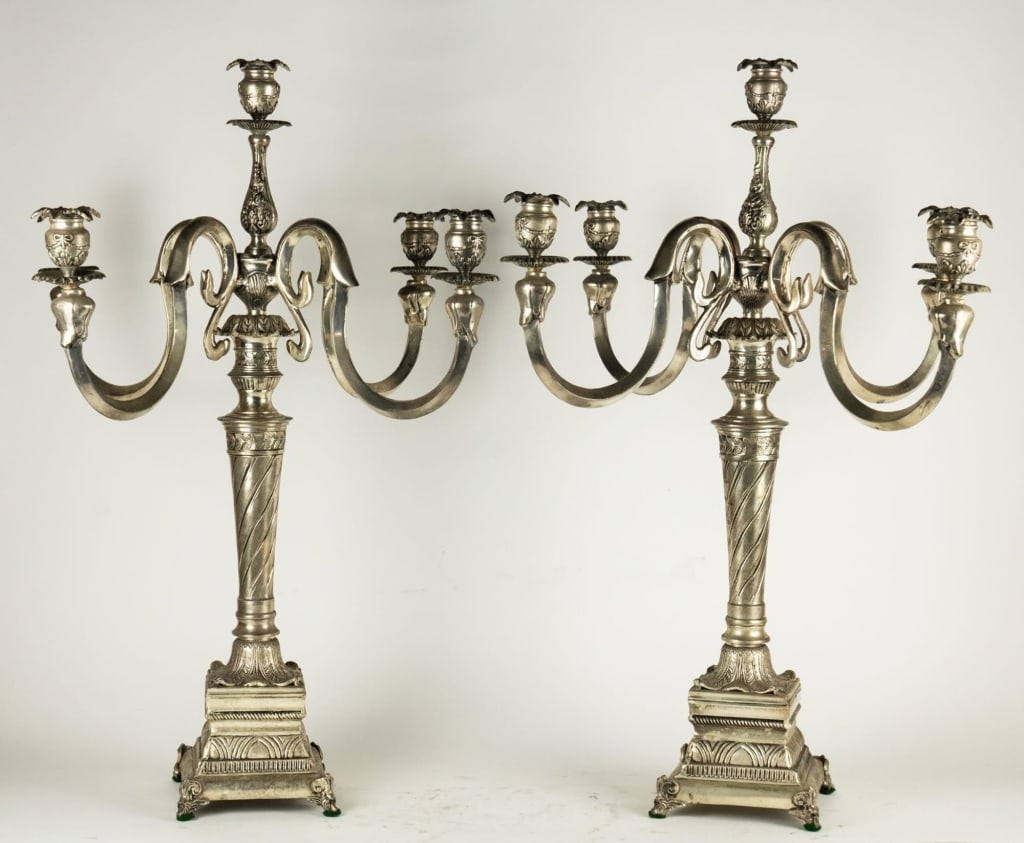 ENGLISH MONUMENTAL SILVERPLATE CANDELABRAS (1 of 5)