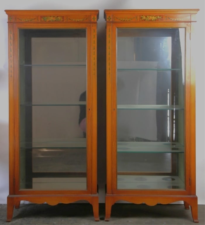 ENGLISH ADAMS STYLE SATINWOOD DISPLAY CABINETS (1 of 6)