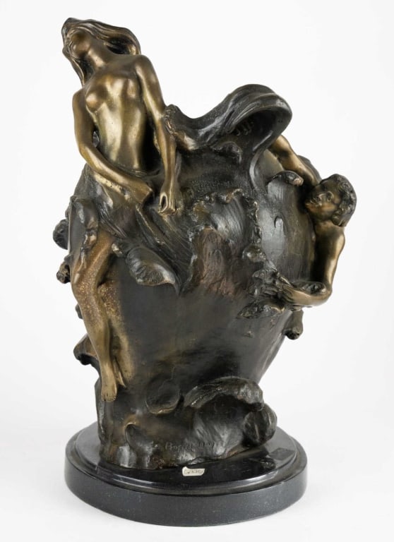 BRONZE "NUDE BOY" AFTER ANTIONE BOFIL (1875-1925: Bronze "nude boy" after Antoine bofil (Spanish 1875-1925) signed. Original price $3,800. Note: Each lot in this auction was stored in an active industrial warehouse. Accordingly, lots may exhibit dust
