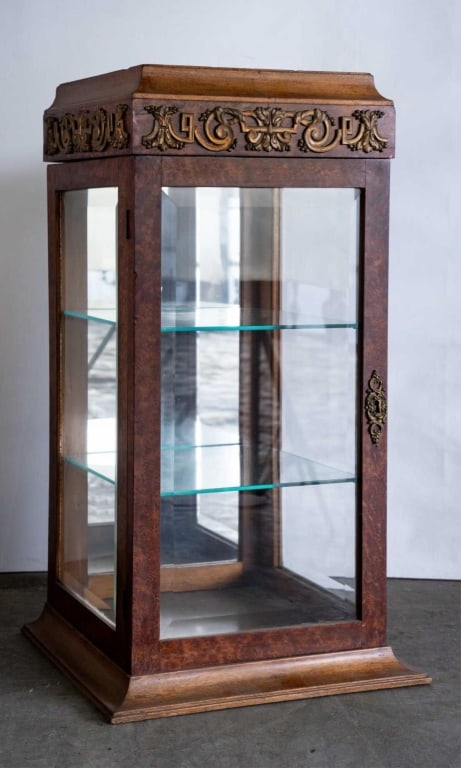 BURLED WALNUT AND BEVELED GLASS DISPLAY CABINET (1 of 5)