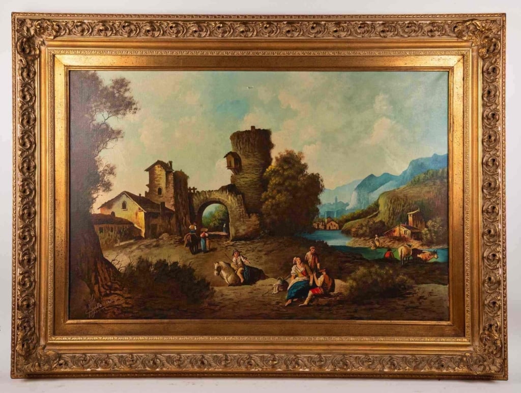 CONTINENTAL SCHOOL LANDSCAPE, OIL ON CANVAS: Oil on canvas. Signed to ll. Framed. Note: Each lot in this auction was stored in an active industrial warehouse. Accordingly, lots may exhibit dust and/or surface residue and may benefit from cleanin