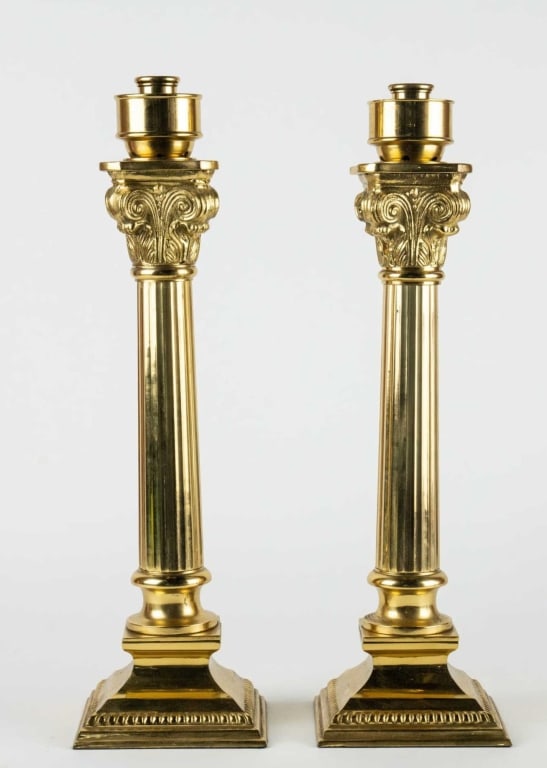 BRASS CORINTHIAN COLUMN CANDLESTICKS (1 of 5)