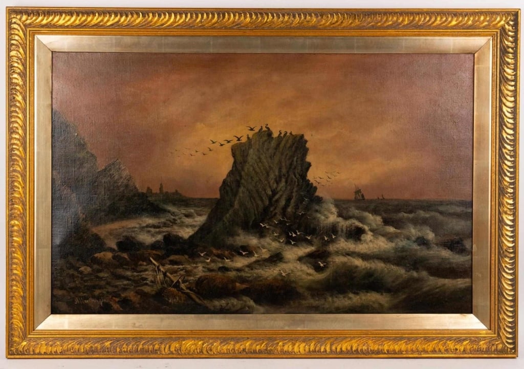 SINGED SEASCAPE, OIL ON CANVAS: Singed seascape, oil on canvas signed to ll. Framed. Note: Each lot in this auction was stored in an active industrial warehouse. Accordingly, lots may exhibit dust and/or surface residue and may bene