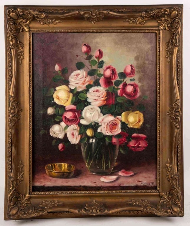 EARLY 20TH C. FLORAL STILL LIFE OIL ON CANVAS (1 of 8)