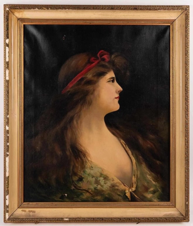 SIGNED PORTRAIT OF A WOMAN, OIL ON CANVAS (1 of 7)