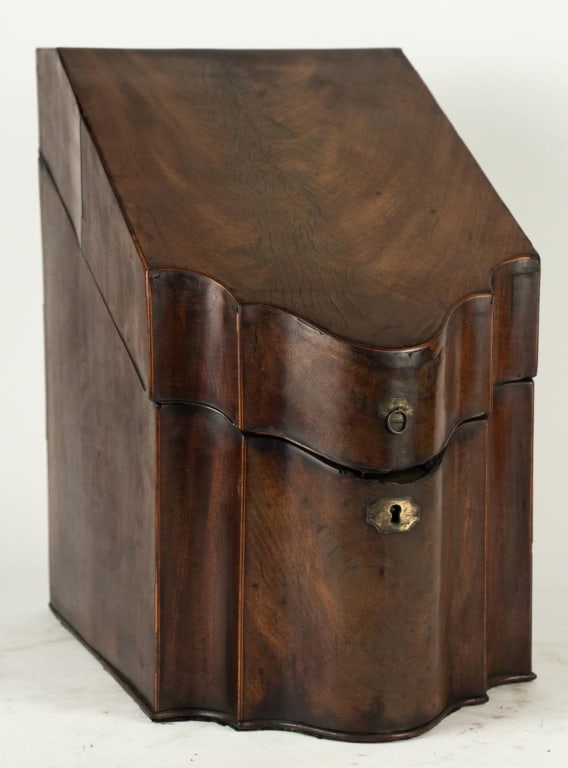 ENGLISH 19TH C. MAHOGANY SERPENTINE KNIFE BOX (1 of 6)