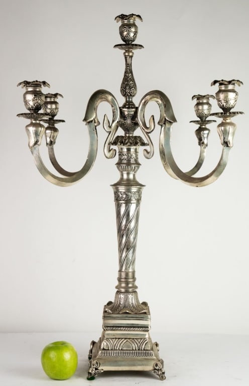 ENGLISH PAIR SILVERPLATE LARGE 5 LIGHT CANDELABRA (1 of 8)
