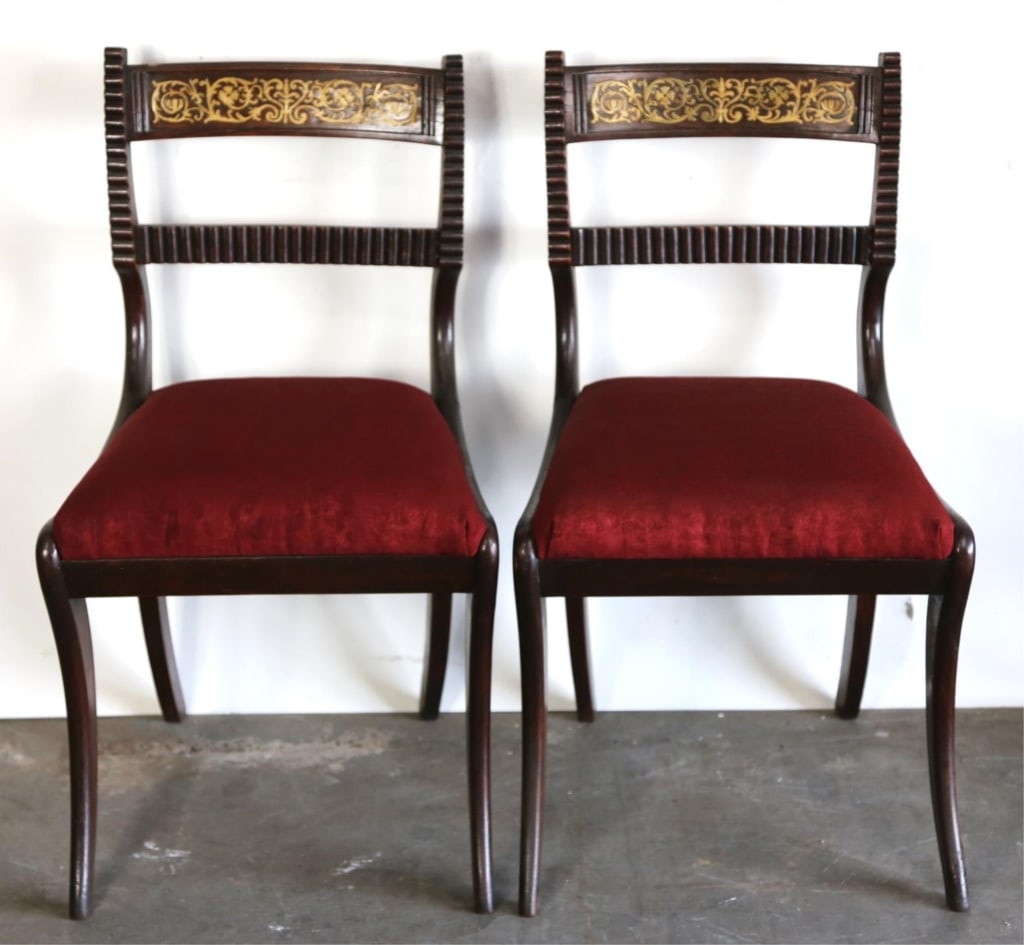 ENGLISH REGENCY BRASS INLAID ANTIQUE SIDE CHAIRS (1 of 6)